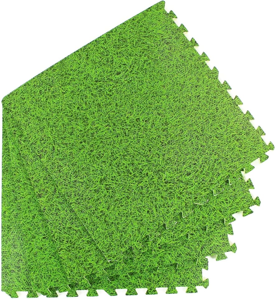 image 1 of Actiasmat Grass Effect EVA Interlocking Foam Mats (4 Tiles, 16sqft - 1.49sqm, Green, Anti-Fatigue)