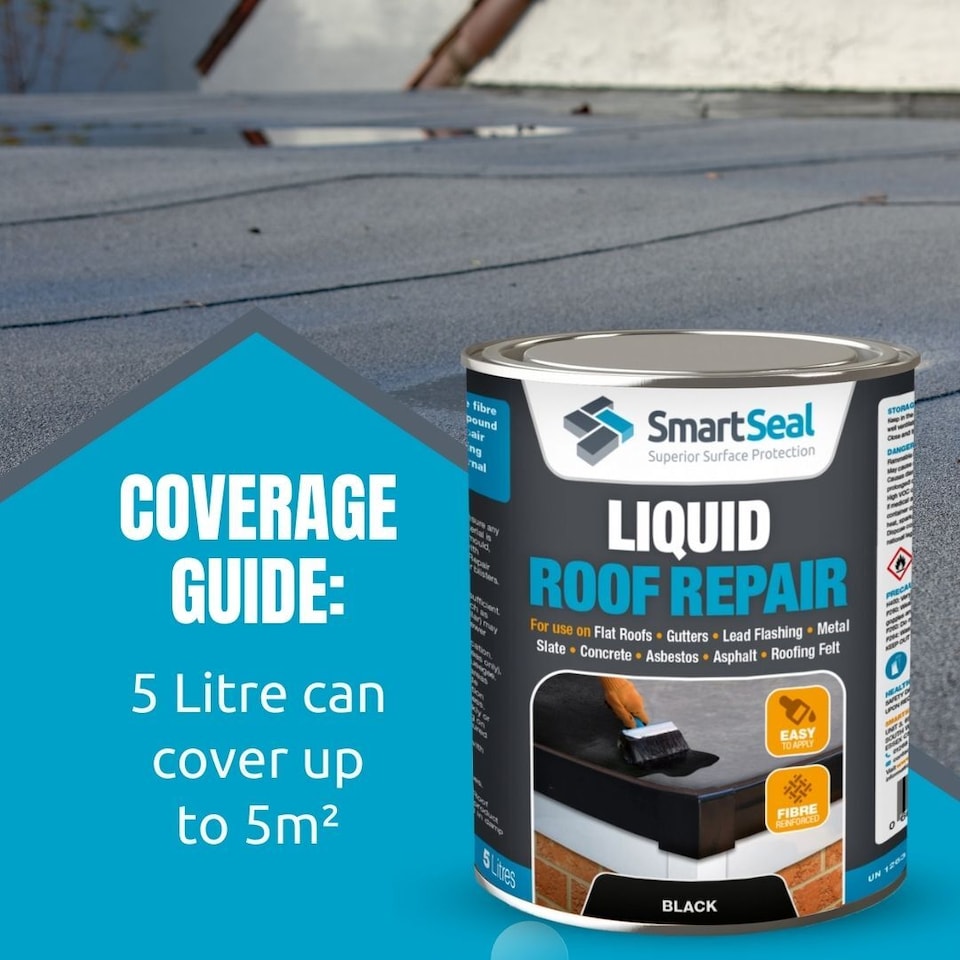 image 1 of Smartseal Liquid Roof Repair, Black, Repair and Waterproof Roof Leaks, Gutters, Lead Flashing, Metal, Slate, Concrete, Felt, 1L