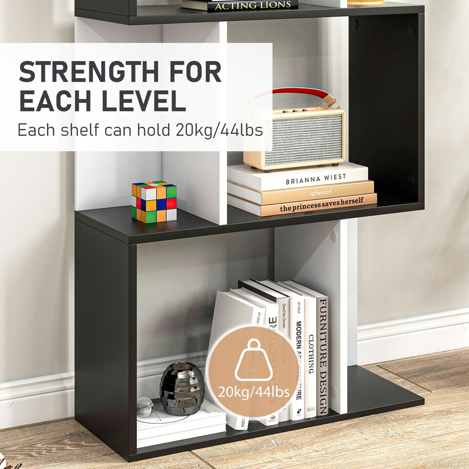 image 1 of HOMCOM 5-tier Bookcase Storage Display Shelving S Shape design Unit Black