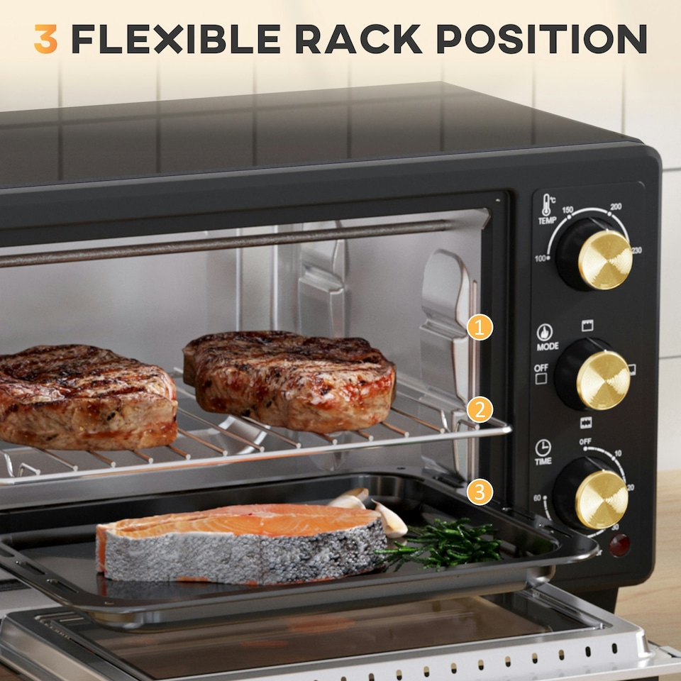 image 1 of HOMCOM Mini Oven 16L Countertop Oven w/ Adjustable Temp Timer 1400W, Black