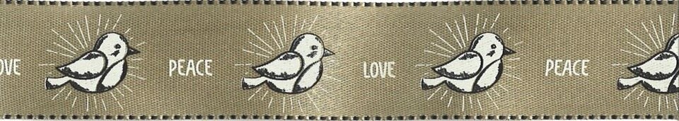 Berisfords Oatmeal 25mm Peace Chick Ribbon for Dressmaking - per metre