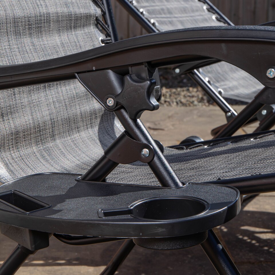 image 1 of Pack of 2 Multi Position Garden Gravity Relaxer Chair Sun Loungers with Sun Canopy in Grey | Grey | Grey