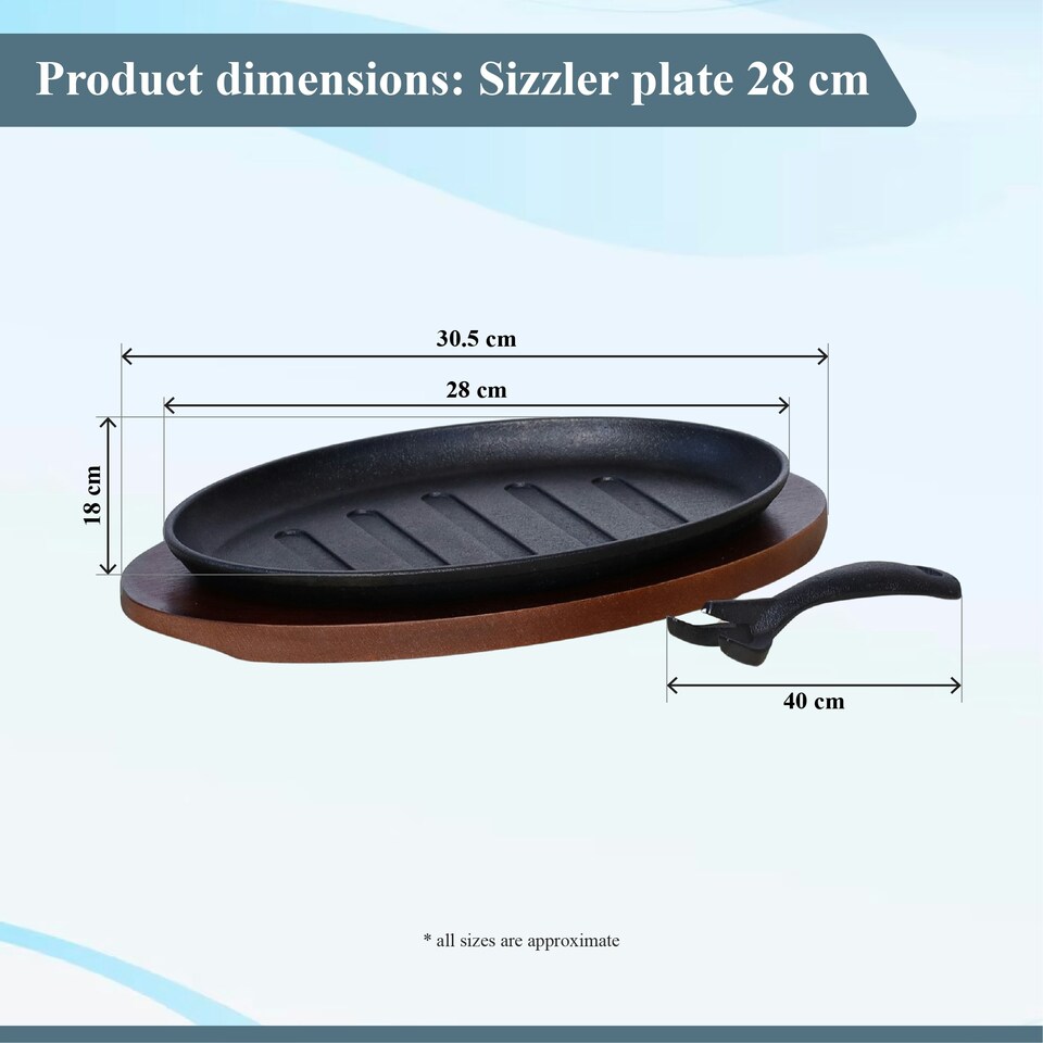 image 1 of Buckingham Pre-Seasoned Cast Sizzler Serving Dish with Wooden Base 28cm x 18cm