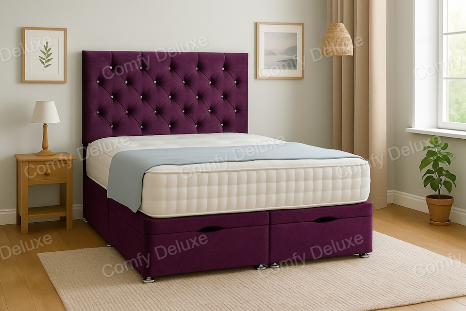 image 1 of Ottoman Foot Lift Purple Naples 3ft Single Divan Bed With Mattress & Headboard