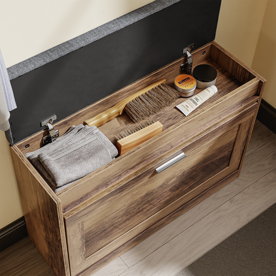 image 1 of SoBuy Brown Shoe Bench with Flip-Top Storage & Two Pull-Out Shelves, 29.5x9.4x20.8 in, 11.9 kg - FSR218-F