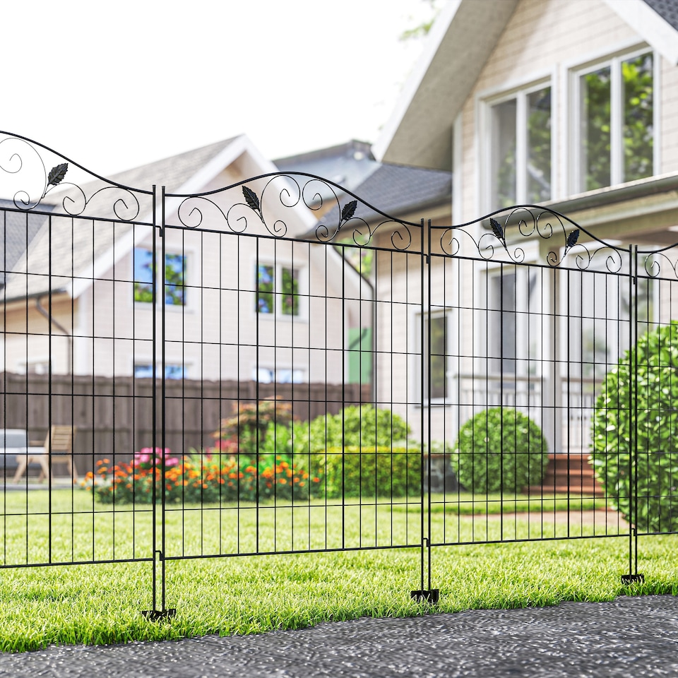 image 1 of Outsunny Garden Decorative Fence 4 Panels 44in x 12ft Steel Wire Border Edging