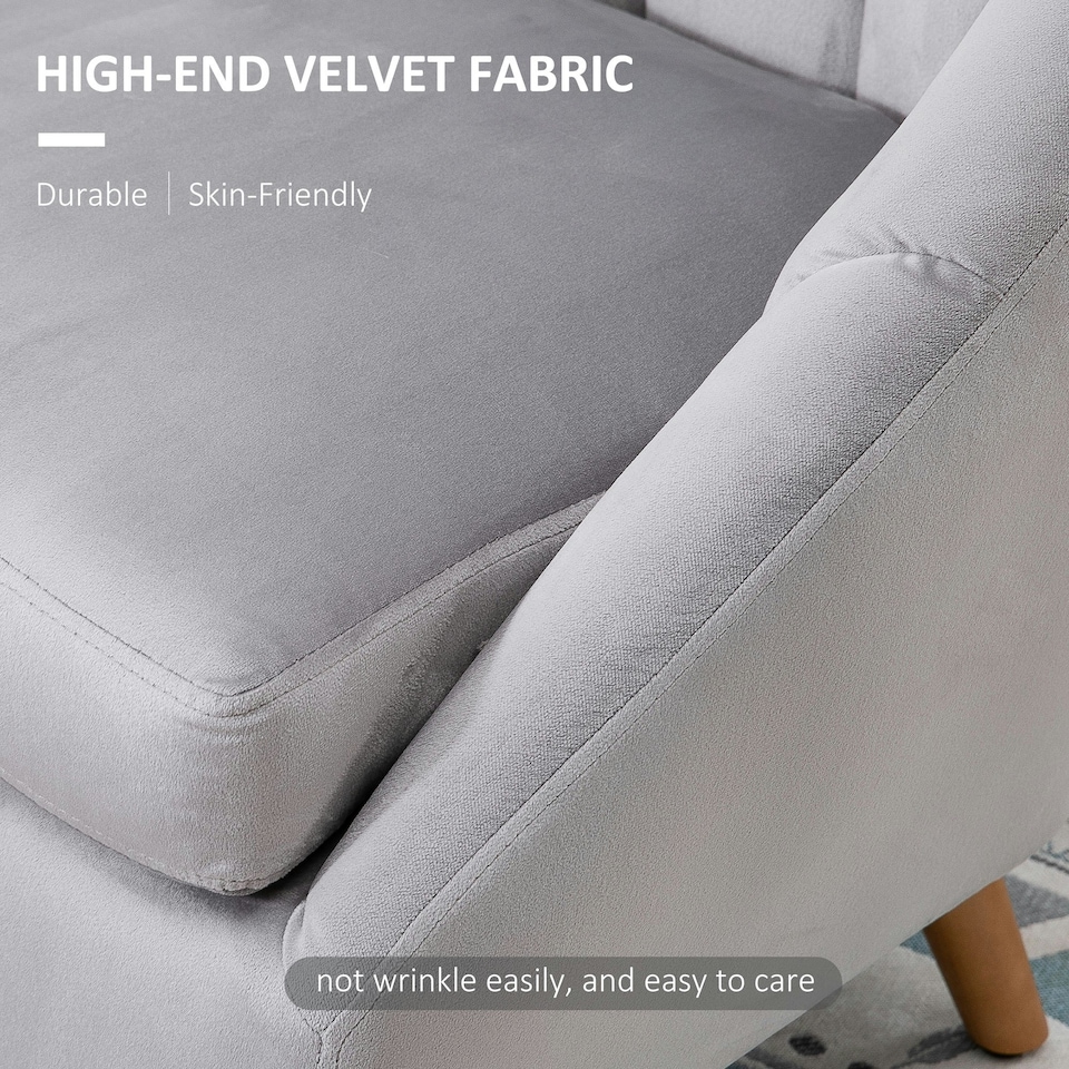 image 1 of HOMCOM Velvet Fabric Single Sofa Accent Chair Solid Wood Leg Upholstered Grey