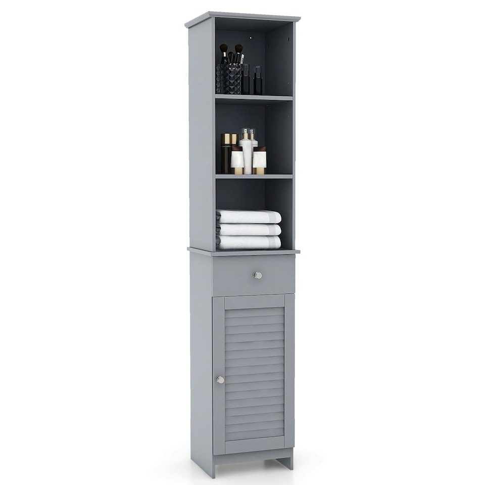 image 1 of COSTWAY Bathroom Storage Cabinet with 3 Open Shelves Grey | Grey | 1