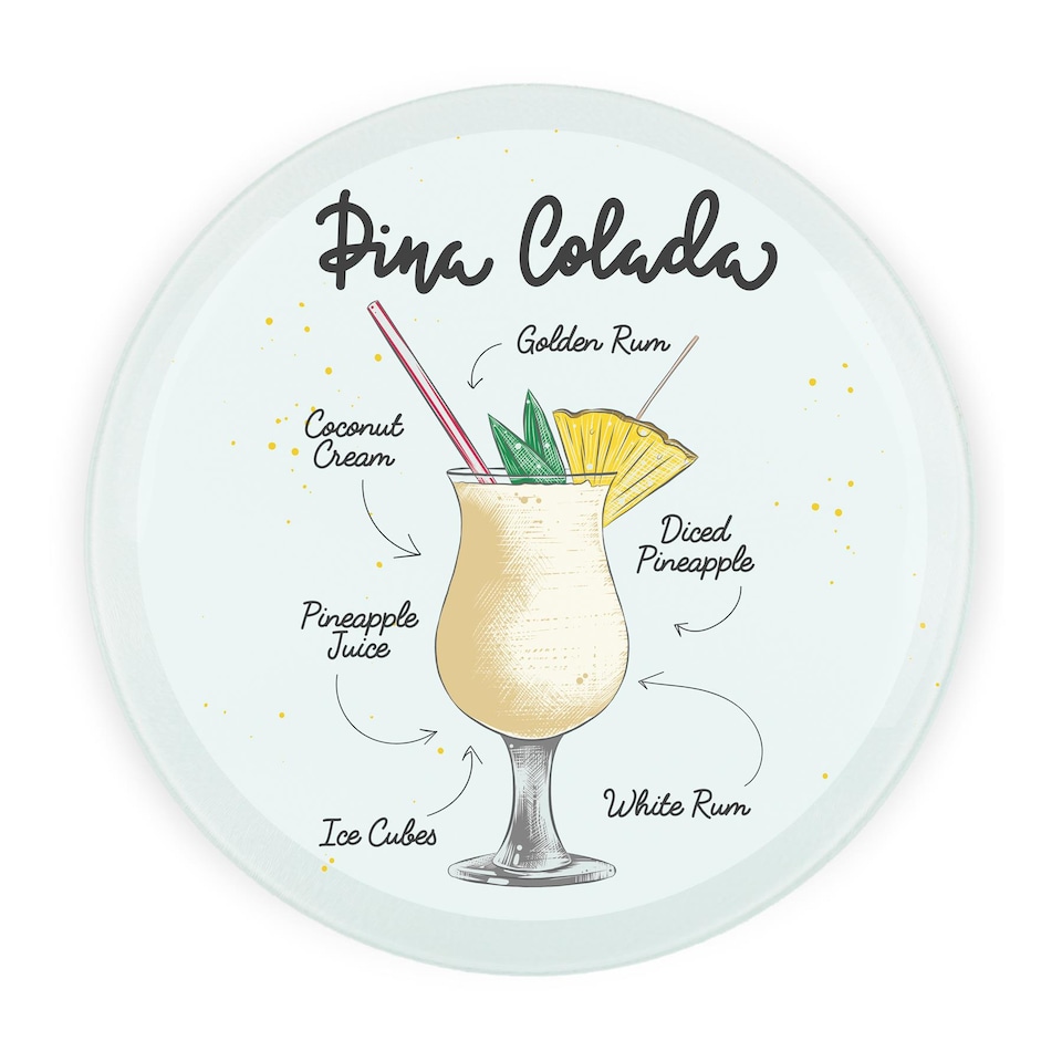 image 1 of Pina Colada Cocktail Round Worktop Protector - Textured Glass Chopping Board