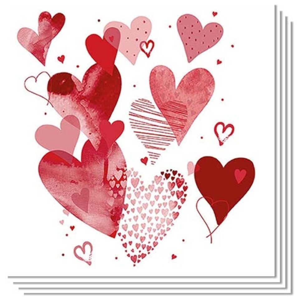 With Love Red Hearts Premium Decoupage Luncheon Napkins 3 Ply 33cm - Pack of 20
