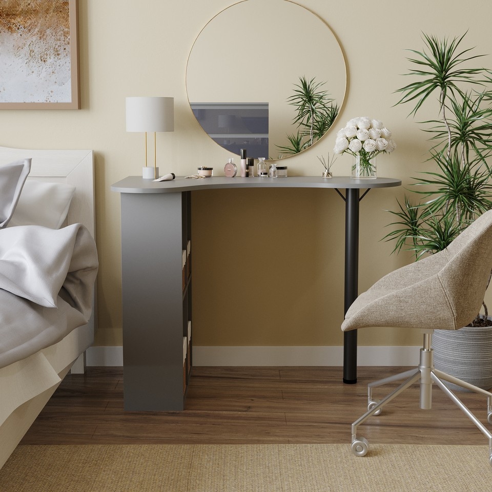 image 1 of Wooden Computer Corner Desk Bookcase Storage Shelves Organiser Study Workstation | Grey | Grey | 1