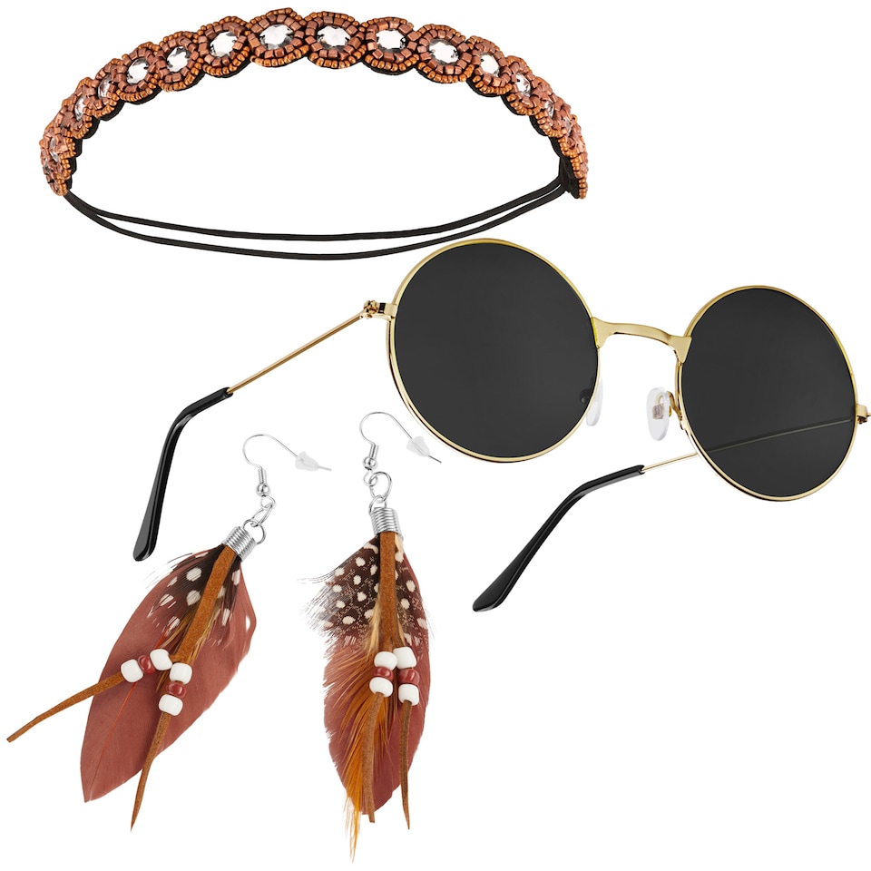 image 1 of Womens Fancy Dress Costume - Hippie Waistcoat and Accessories | Brown | brown | 1