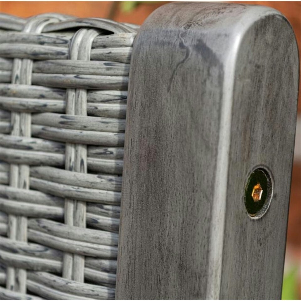 image 1 of 2 Seater Hardwood Timber Framed Rattan Weave Garden Bench - Grey (4ft x 2ft)