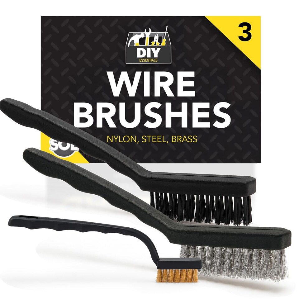 image 1 of 3pk Mini Wire Brush Set – Nylon, Brass & Stainless Steel Brushes for Rust Removal, Polishing & Cleaning Metal, Wood, Automotive & DIY Tasks