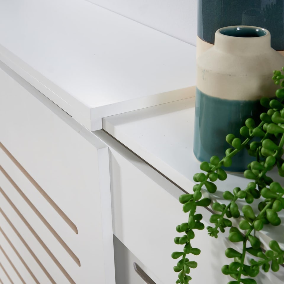 image 1 of Extending Radiator Cover Adjustable Wooden MDF Slatted Grill | White