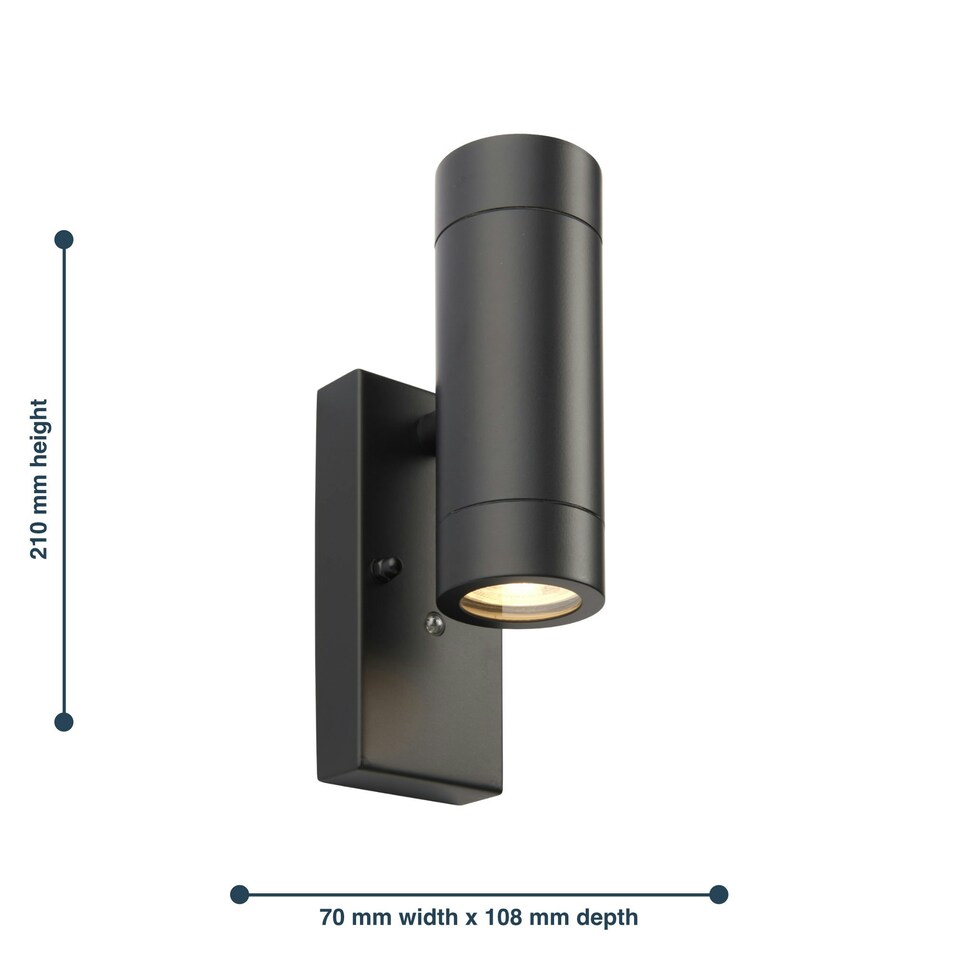 image 1 of Set of 2 Blaze - Black Outdoor Up Down Photocell Sensor Wall Lights Black | Clear