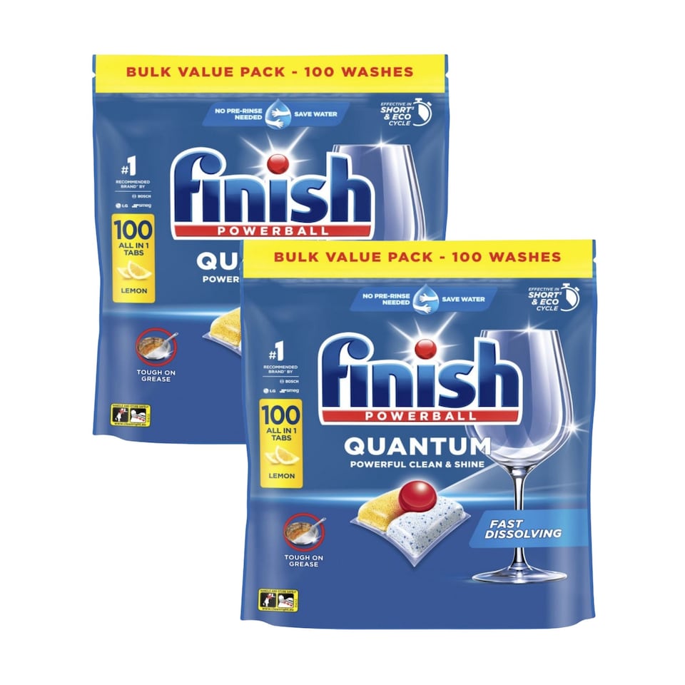 image 1 of Finish Quantum All in 1 Dishwasher Tablets Lemon Sparkle 100's x2