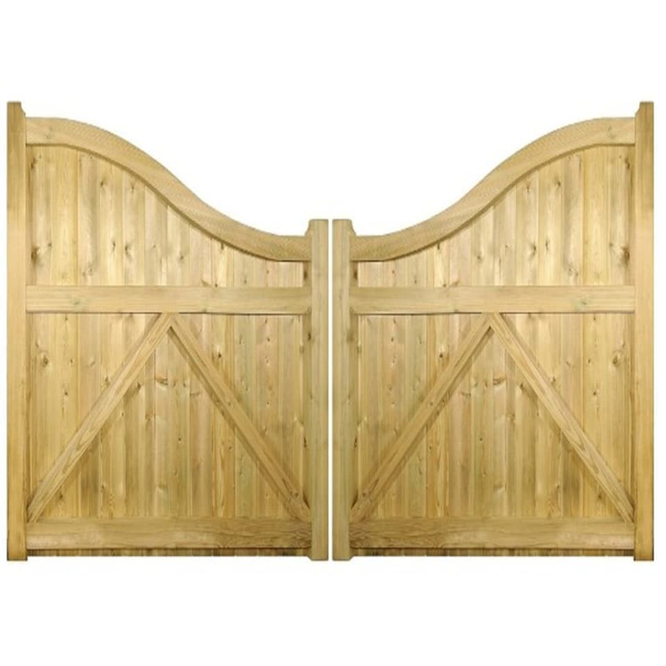 image 1 of Drayton Low Shaped Top Double Gate - Pressure Treated Scandinavian Redwood - W3000 x H1250 mm | Brown | 1