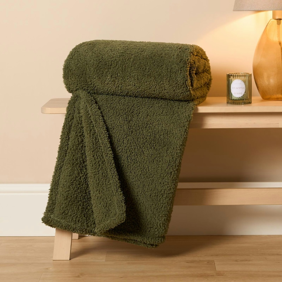 image 1 of OHS Soft Plush Teddy Fleece Throw Blanket, 150x200cm - Woodland Green