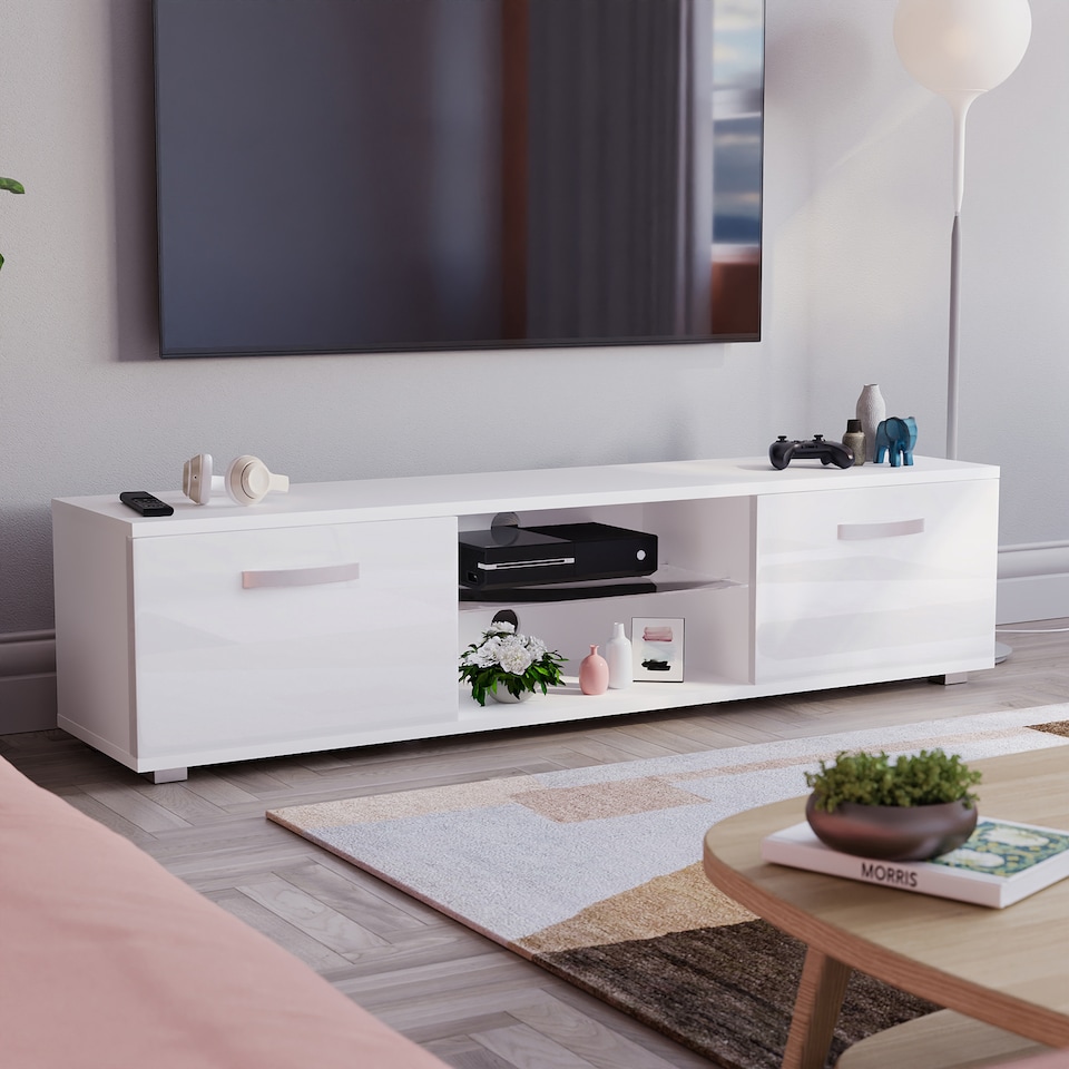 image 1 of Vida Designs Cosmo 2 Door LED TV Unit Entertainment Stand, 160cm, White | White | 1