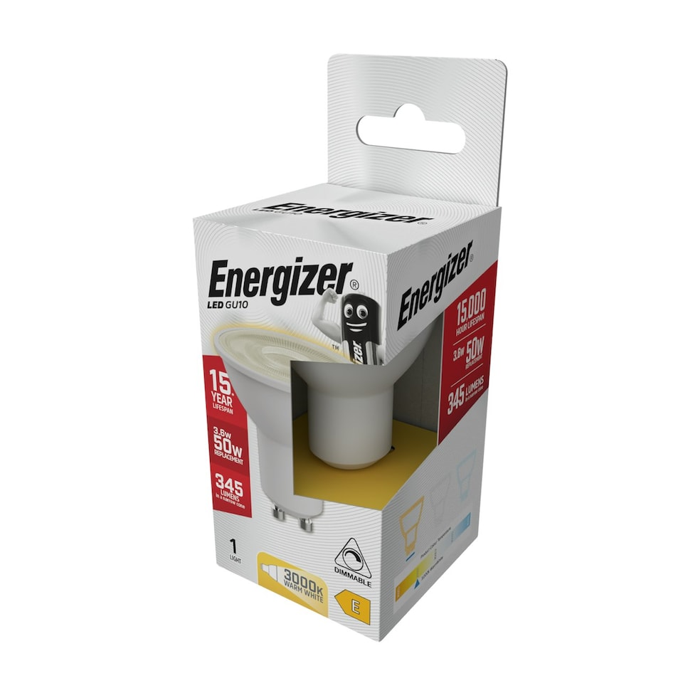 image 1 of Energizer LED GU10 345lm 3.6W 3000K (Warm White) Dimmable Light Bulb - Pack of 1