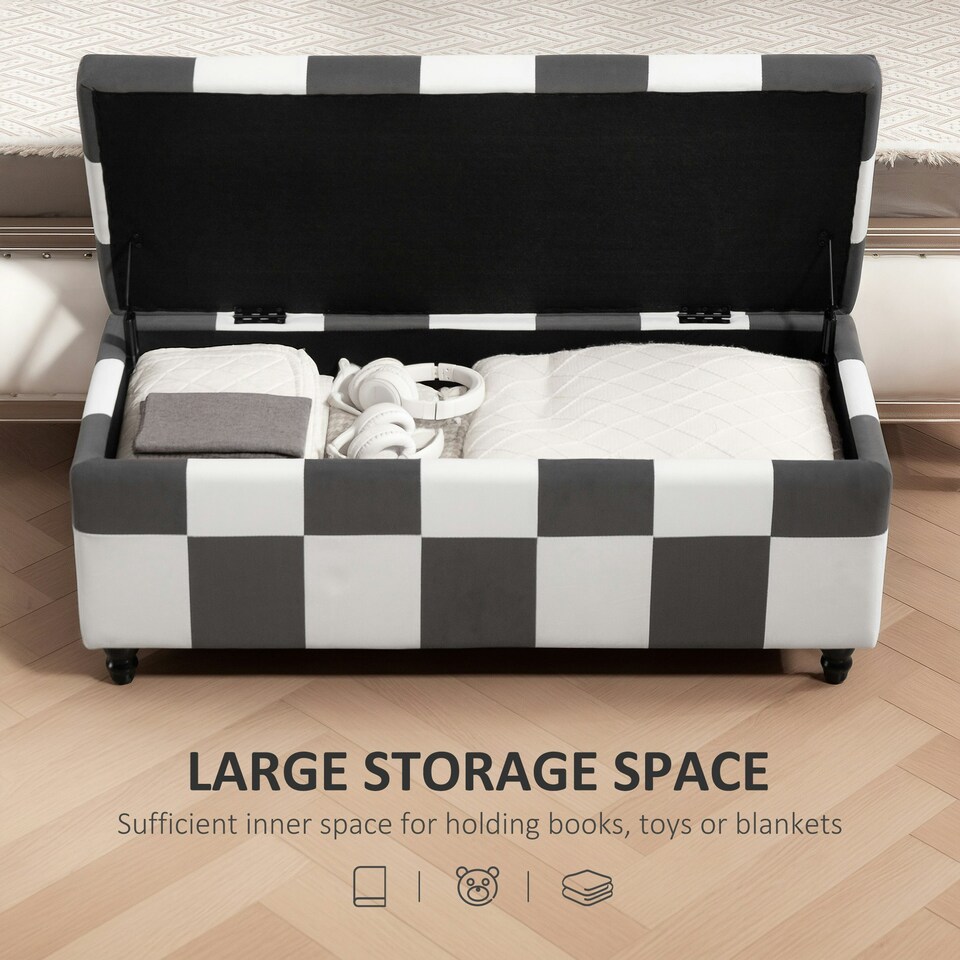 image 1 of HOMCOM 114 x 47 x 47cm Velvet Storage Ottoman, Button-tufted Footstool Box Grey