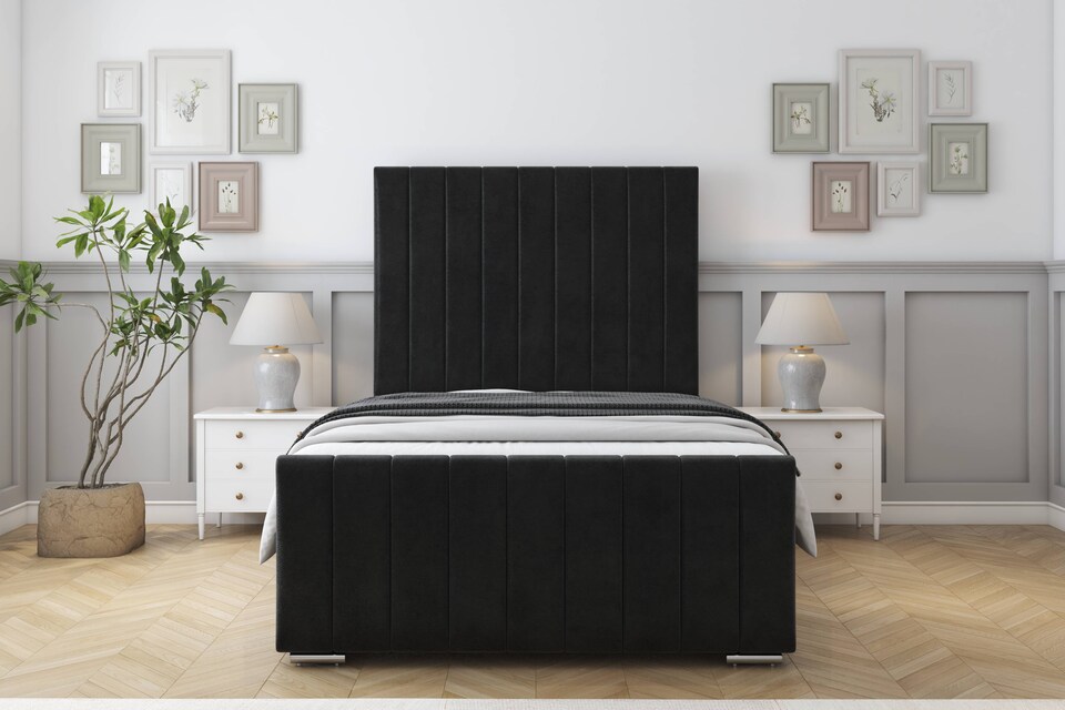 image 1 of Sloomy California Black Plush Bed Frame With 50" Upholstered Headboard 5' King