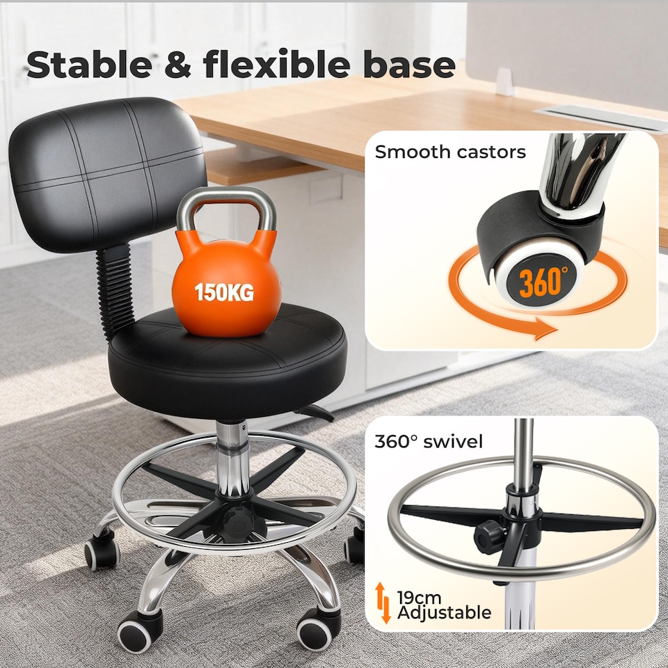 image 1 of Levede Swivel Drafting Chair Low Back Round Rolling Stool Height Adjustable