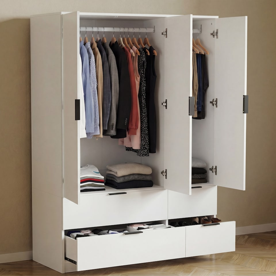 image 1 of Vida Designs Trega 3 Door 4 Drawer Wardrobe Modern Storage Unit, White