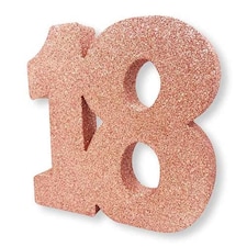 Number 18 Rose Gold Glitter Table Decoration 20cm