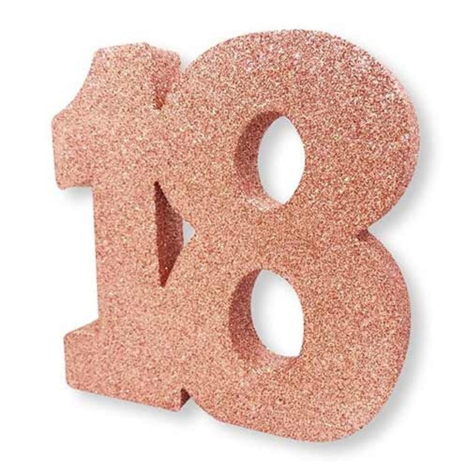Number 18 Rose Gold Glitter Table Decoration 20cm