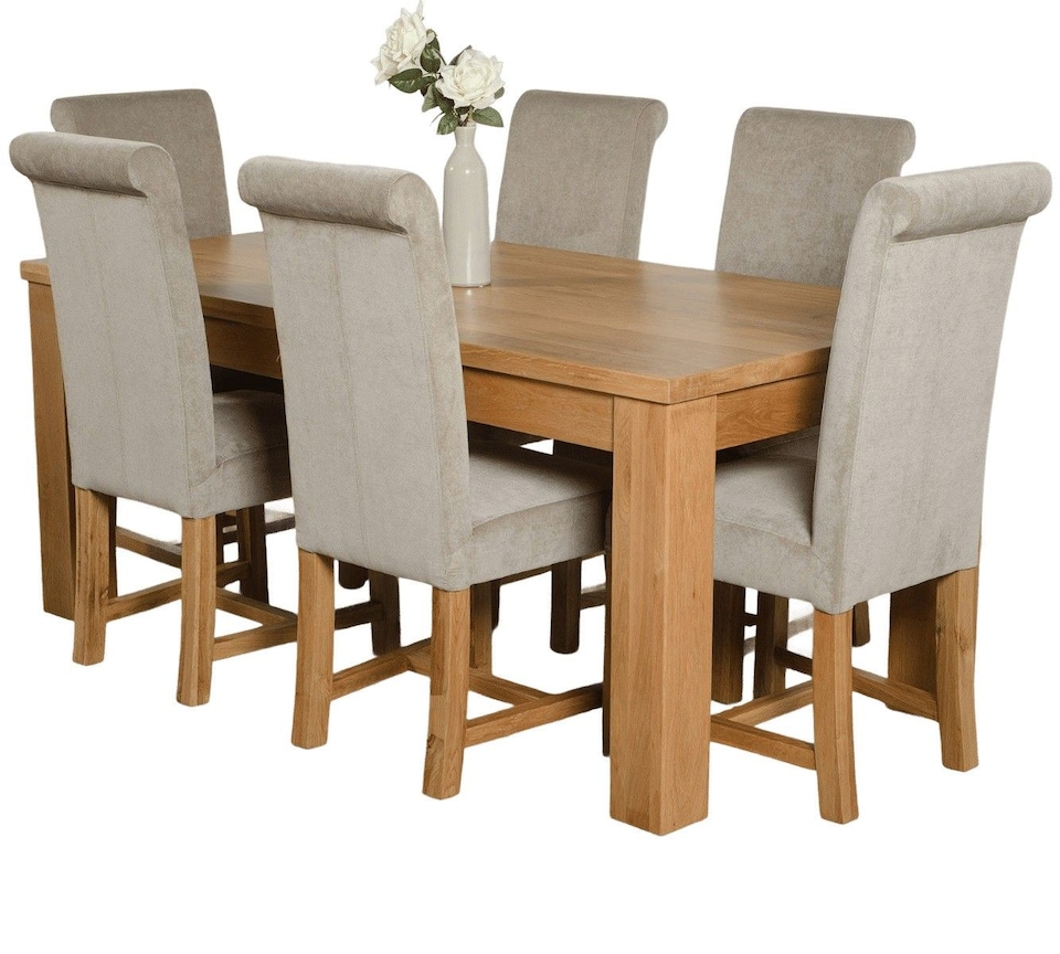 image 1 of Dakota 182 x 92cm Oak Large Dining Table and 6 Washington Fabric Chairs | Grey | Grey