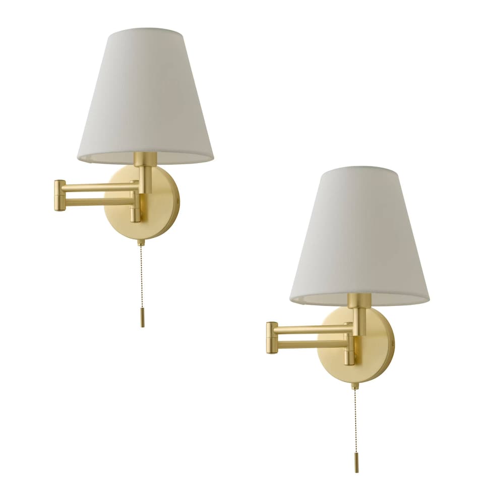 image 1 of ValueLights Sonia Pair Gold Swing Arm Wall Lights Taper Shade | Gold