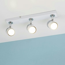 ValueLights 3 Way Gloss White and Polished Chrome Straight Bar Ceiling Spotlight - with 3 x 5W Cool White GU10 LED Bulbs White