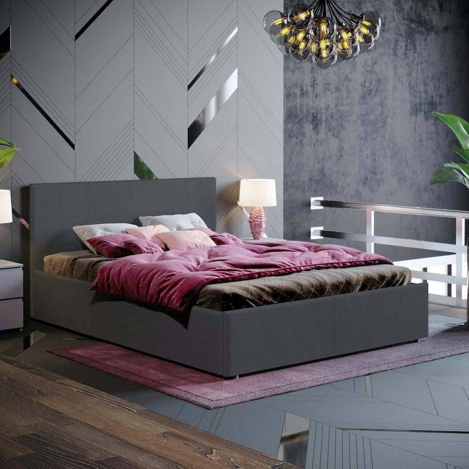 image 1 of Vida Designs Veronica 4ft6 Double Ottoman Bed Storage Fabric Upholstered, Dark Grey Linen, 135 x 190cm