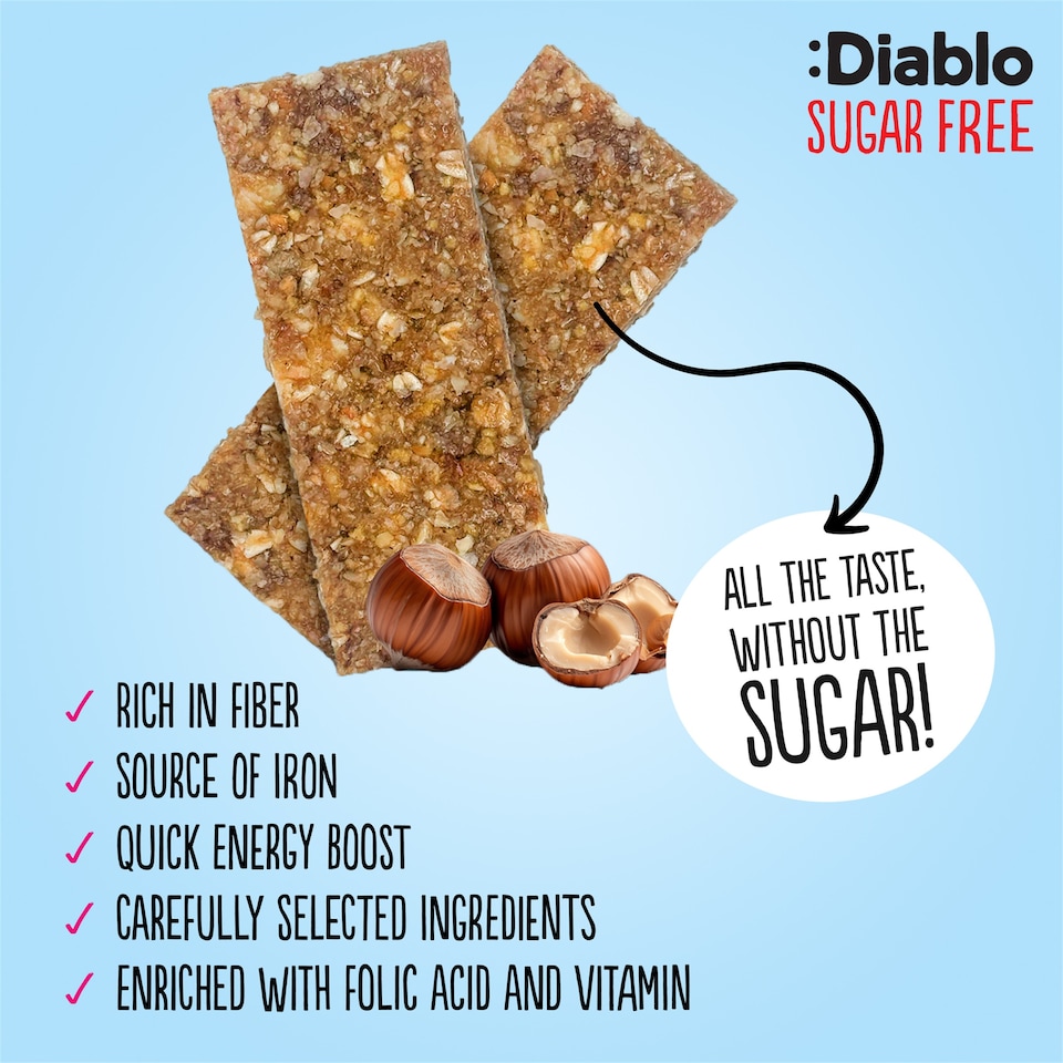 image 1 of Diablo No Added Sugar Hazelnut Muesli Bar 30g 4 Pack