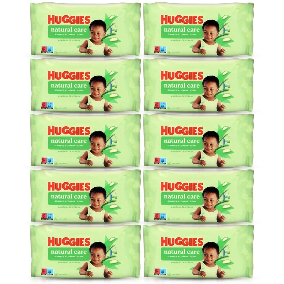 Huggies Natural Care Gentle Aloe Vera Baby Wipes 56's - Pack of 10 (560 Wipes)