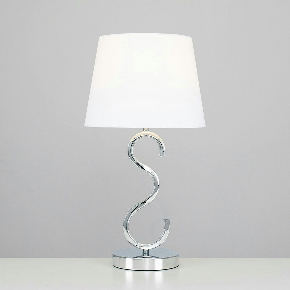 image 1 of ValueLights Cabonna Dimmable Polished Silver Table Lamp with Small White Tapered Shade and E14 Candle LED 5W Warm White 3000K Bulb White