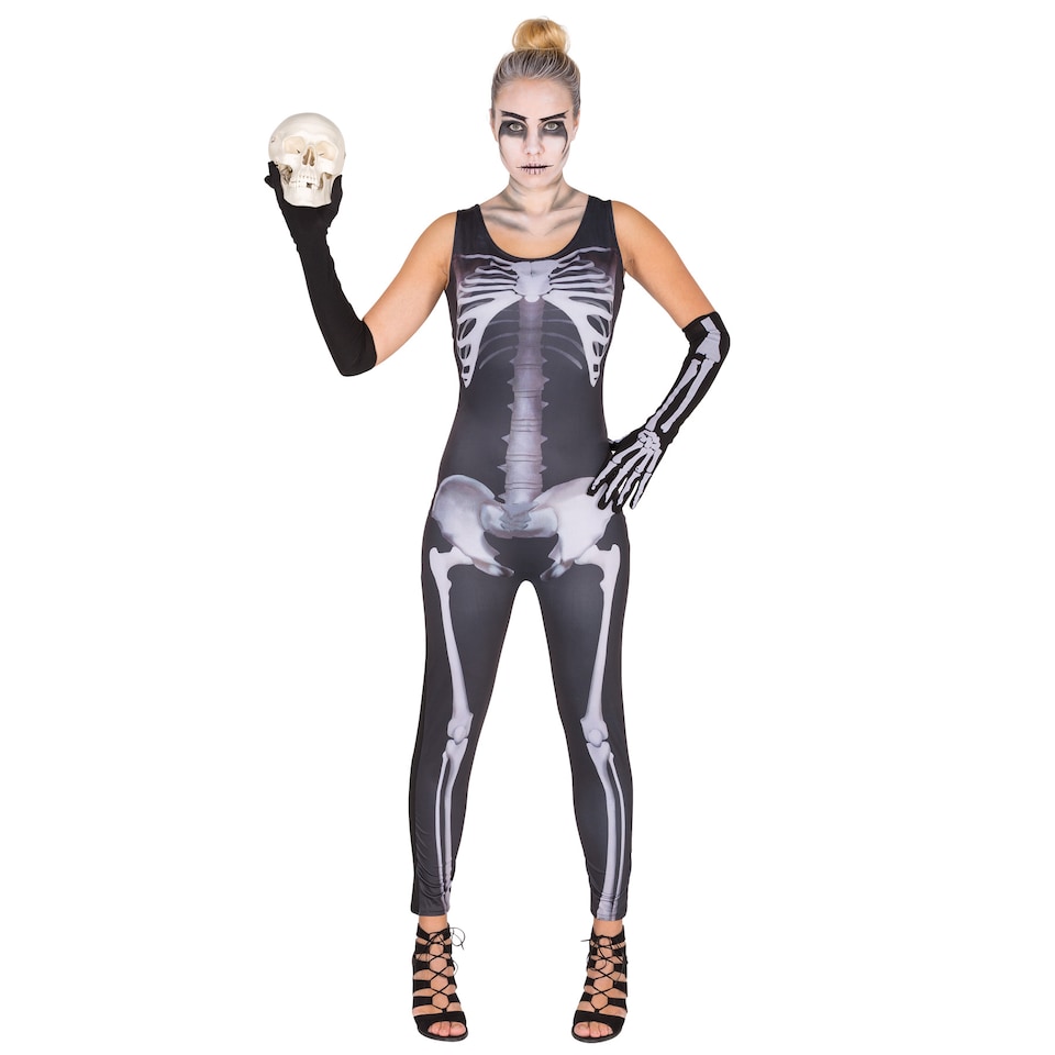 image 1 of Womens Skeleton Jumpsuit Costume | Black | black | L | 1