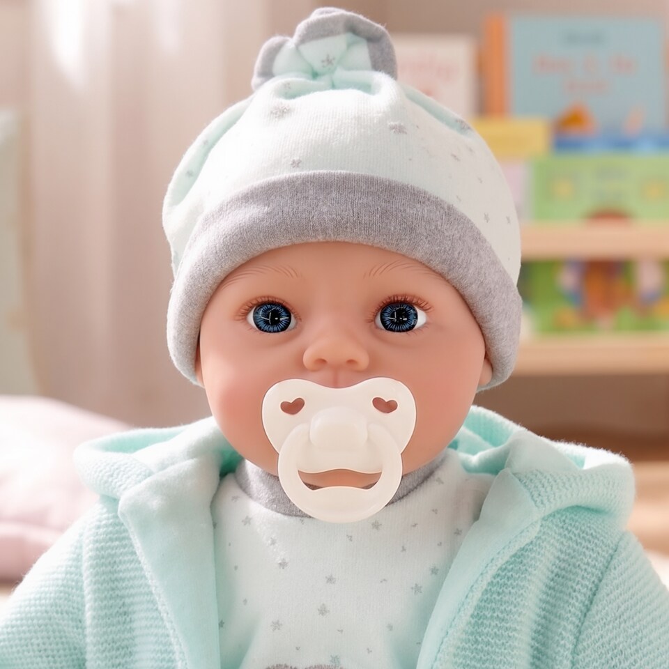 image 1 of BiBi Doll 18" Mint Baby Doll Boy With Sounds & Dummy