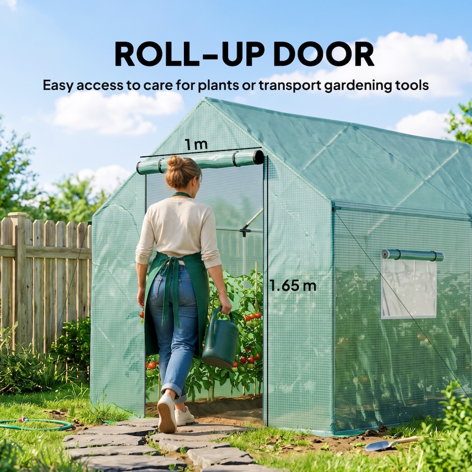 image 1 of Outsunny Tunnel Greenhouse with PE Cover, Wide Door, 2 x 3 m, Green | Green