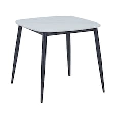 Aspen Square Dining Table - Compact Table with Wood-Effect or Sintered Stone Top and Black Tapered Legs | White | White | Small | 1