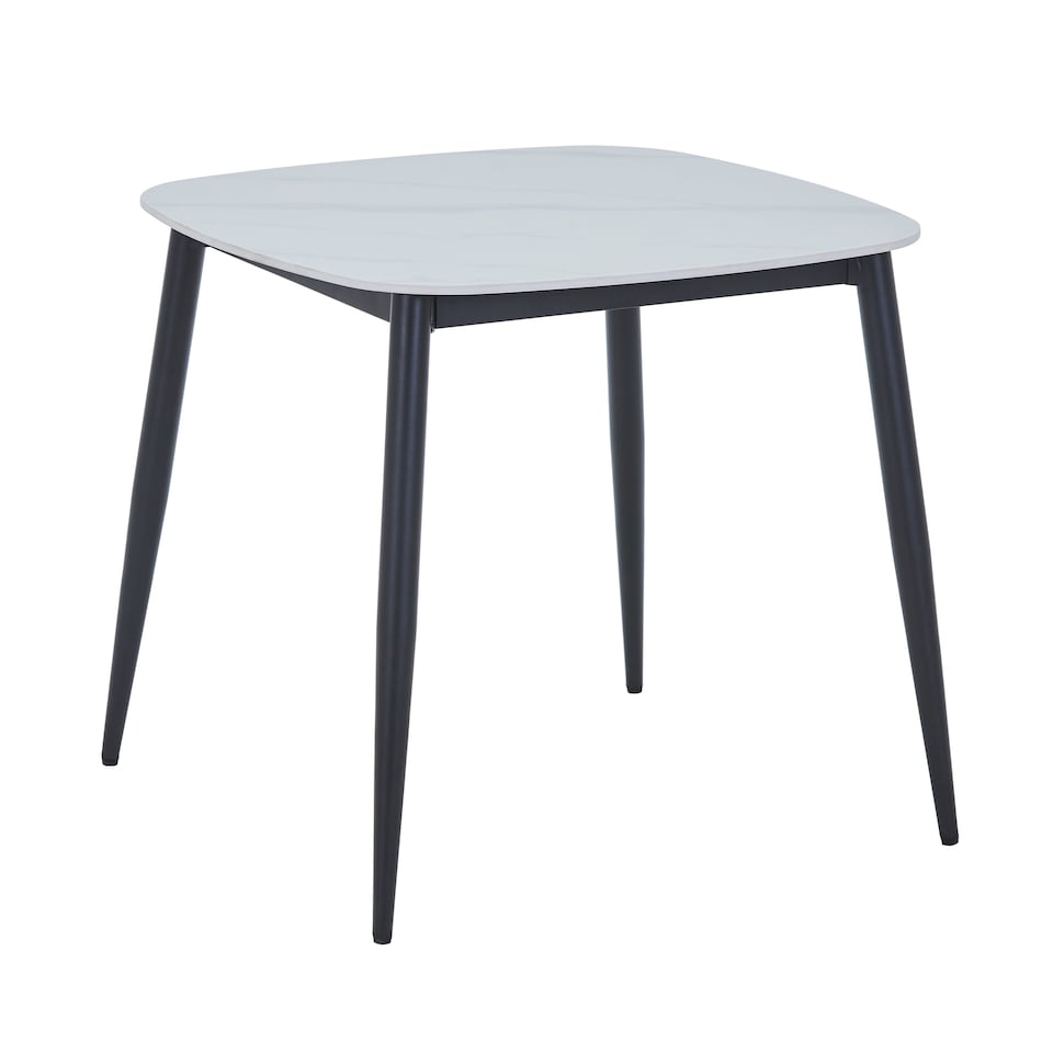 image 1 of Aspen Square Dining Table - Compact Table with Wood-Effect or Sintered Stone Top and Black Tapered Legs | White | White | Small | 1