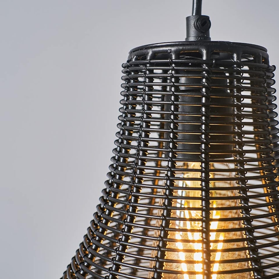 image 1 of ValueLights Torin Painted Black Pendant Light with Black Hourglass Shade | Black