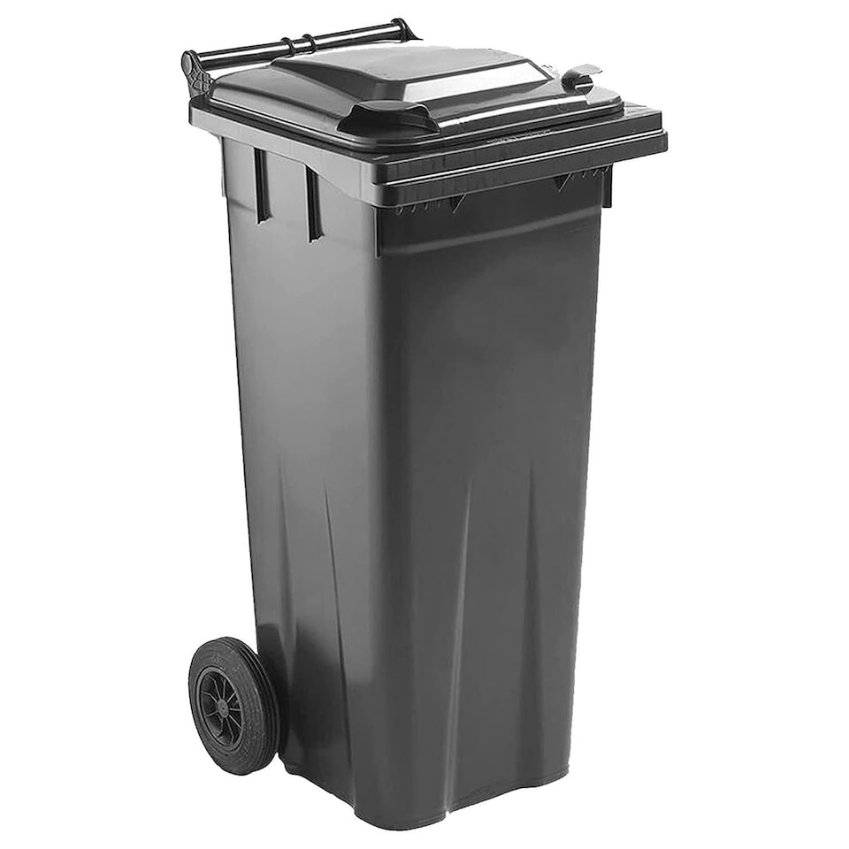 image 1 of Grey 140L Compact Sized Waste Recycling Wheelie Bins With Strong Rubber Wheels & Lid Grey