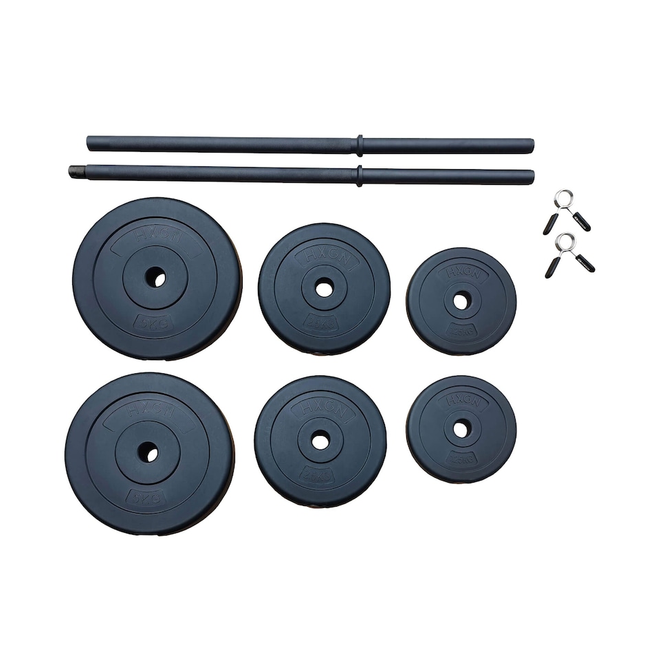 image 1 of HXGN 20kg Adjustable 1" Standard Barbell Set — Vinyl-Coated Plates, Knurled Grip | Black | BLACK | Standard