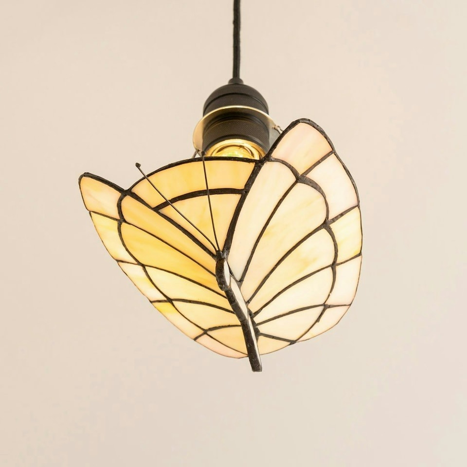 image 1 of ValueLights Tiffany Style White Peach Glass Butterfly Lamp Shade Cream