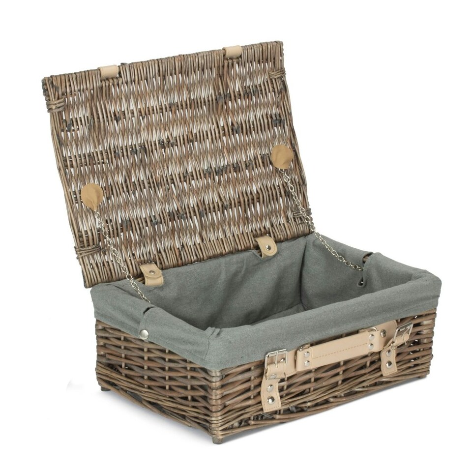 image 1 of 35cm Antique White Wash Split Willow Wicker Picnic Basket with Lining White | White | One Size
