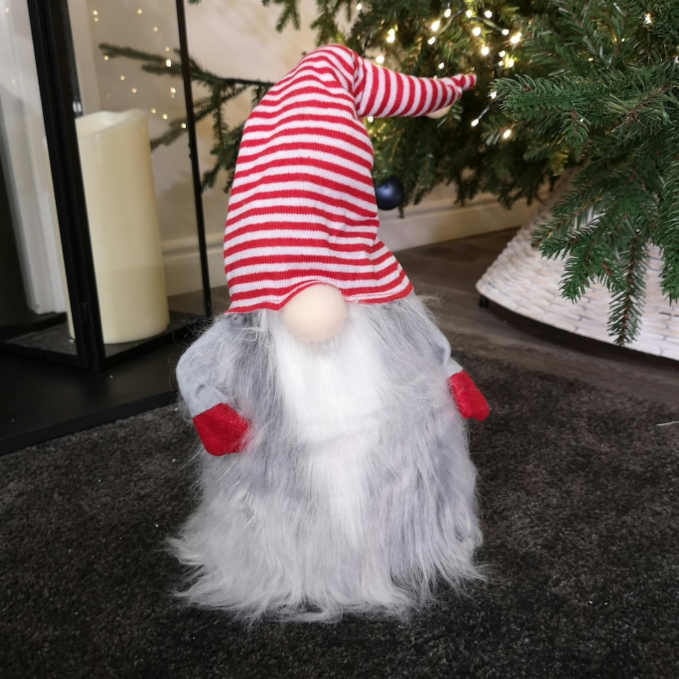 image 1 of 52cm Festive Gonk Cuddly Santa Indoor Christmas Plush Decoration in Striped Hat