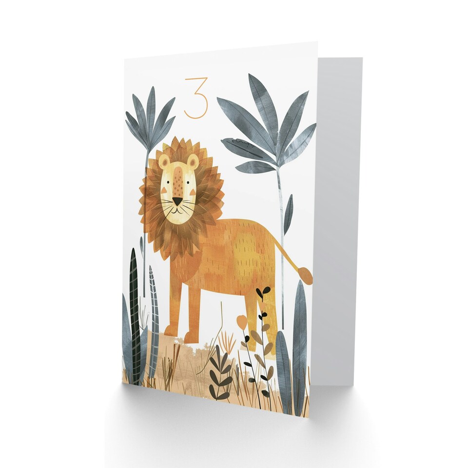 image 1 of 3rd Cute Jungle Lion Fun Drawing Kids Age 3 Year Old Child Birthday Card